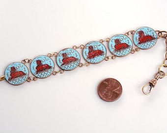 Egyptian Sphinx Design Watch Fob: Edwardian Vintage, Cloisonne  Enamel on Copper