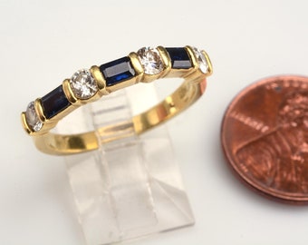 Classic MCM 18k RING:  Diamond and Sapphire Band, Fine Vintage Condition, Unisex Wedding Band, Stackable