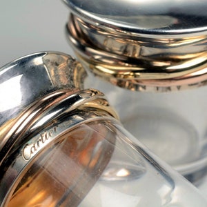 Cartier TRINITY Salt and Pepper Set - Signed, Vintage:  Sterling Silver, Gilt and Crystal