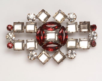 Bold Art DECO VAUXHALL Mirrored Glass Brooch:  1.5 inches x 2.5 inches