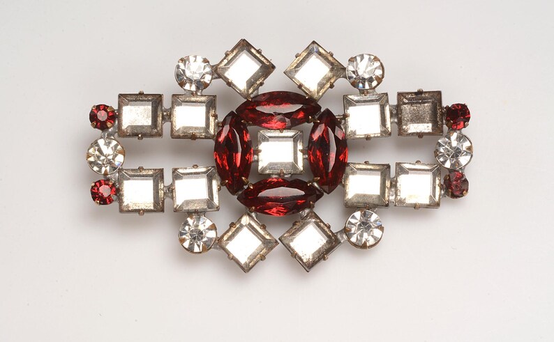 Bold Art Deco VAUXHALL Mirrored Glass Brooch: 1.5 inches x 2.5 inches image 1