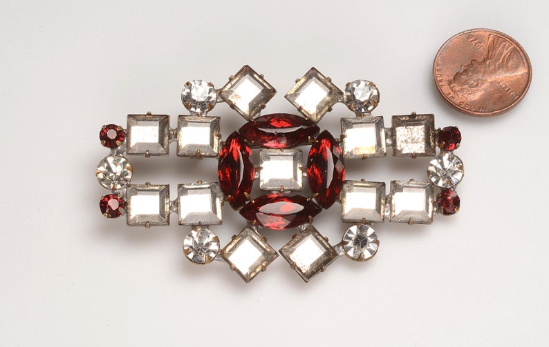 Bold Art Deco VAUXHALL Mirrored Glass Brooch: 1.5 inches x 2.5 inches image 2