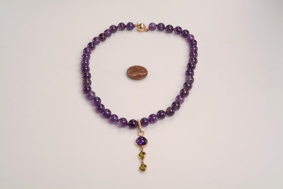 Translucent Amethyst Bead Necklace, rich purple c… - image 4