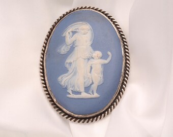 Large Blue and White Jasper Brooch of Mother and Child: Hallmarked S.G.P. (Stavre Gregor Panis) American artist, born Albania, 1889-1974.