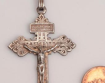 French Crucifix, Vintage Pendant - Very detailed and three dimensional - all the words are in the French Language - FREE SHIPPING