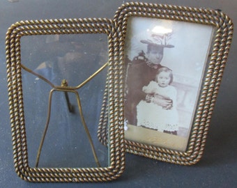 PAIR of Matching Victorian Brass Rope Edge TABLE FRAMES:  Small size - 2.5 inches x 4.25 inches - easel back