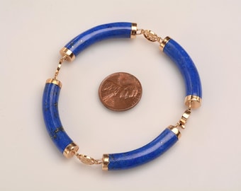 LAPIS LAZULI Chinese Bracelet: 14kt Yellow Gold with tight slide clasp and a safety catch