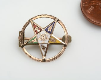 10k Order of the Eastern Star Lapel Pin:  Very Detailed Design Showing OES Masonic Symbols