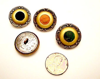 FOUR French PERFUME Buttons:  metal shanks - different colors of velvet centers - A. P. & Cie, Paris .....Free Shipping within the USA