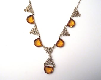 Art Deco Necklace, CRYSTALS and Filigree Links:  Czecho-Slovakian