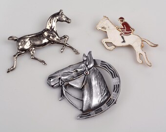 Collection of 3 Horse Brooches:  1950s, Fine Detail