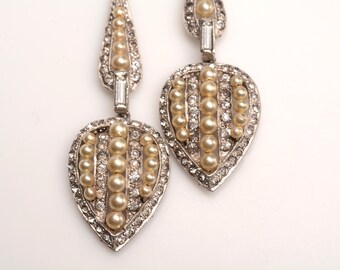 Very special Edwardian Style Long Drop Earrings:  Costume jewelry, screw back (easily converted), weddings, prom, birthday, opera