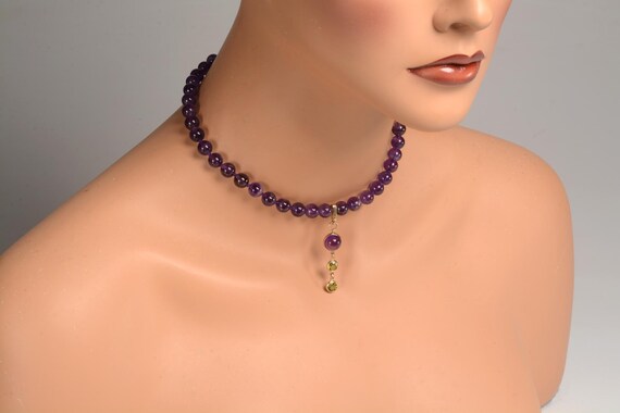 Translucent Amethyst Bead Necklace, rich purple c… - image 2