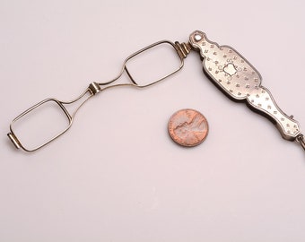 Folding Silver LORGNETTE circa 1900:  tiny French Hallmark