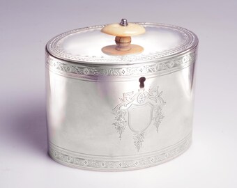 ENGLISH Locking Tea Caddy - Victorian, unmarked Silver:  Very Intricate Chased Rims and Central Cartouches, No Monograms, no key