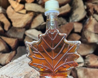 Jarabe de arce cocido en leña de grado A puro VT de 50 ml en vidrio Maple Leaf