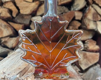 Jarabe de arce cocido en leña Maple Leaf Glass de 100 ml, grado A, VT puro