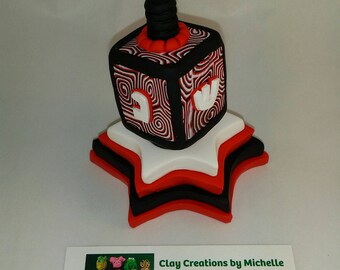Dreidel Red, White, and Black w/ Stand