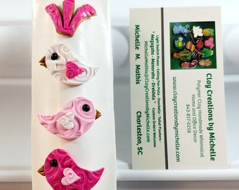 Pink Baby Birds Mezuzah Case