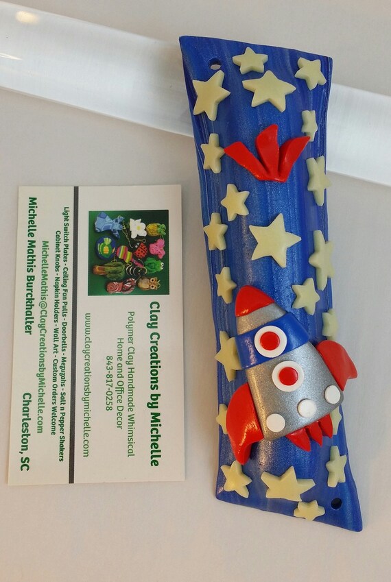 Space Rocket Ship Mezuzah With Glow In The Dark Stars