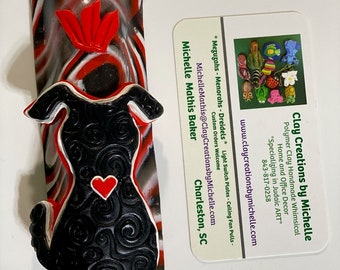 Black Dog Mezuzah - on Red, Black and White Retro (#251)