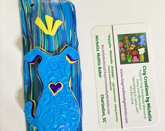 Dog Blue on yellow, blue, purple Polymer Clay case
