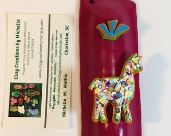 Llama Silhouette on a Fuchsia Polymer Clay Mezuzah Case