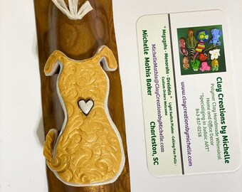 Dog Gold Silhouette on a brown and gold swirled Polymer Clay Mezuzah Case