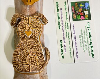Dog Retro Gold and Brown Silhouette on a brown swirled Polymer Clay Mezuzah Case