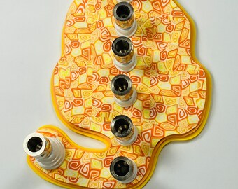 Cat  - Silhouette Menorah - Orange, White, and Yellow Retro Pattern