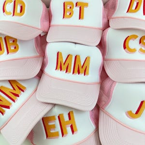 Embroidered Shadow Initial Trucker Hat | Girls Trip Trucker Hat | Bachelorette Trucker Hat | Embroidered Monogram