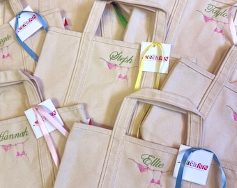 Mini borsa tote in tela ricamata personalizzata: icone personalizzate, regalo di addio al nubilato