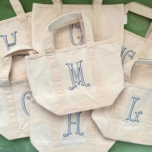 Embroidered Monogram Mini Canvas Tote Bag: Bridal Party Gift