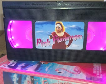 Pink Flamingos decor VHS lamp - John Waters cult movie - Divine fan gift