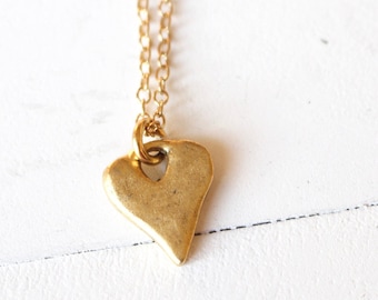 Rustic heart charm gold necklace