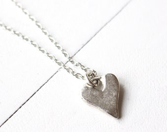 Rustic antique silver heart charm necklace