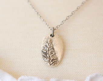 Silver redwood charm necklace