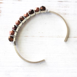 Bronze and copper beaded silver cuff bracelet image 2