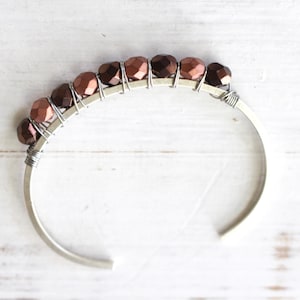 Bronze and copper beaded silver cuff bracelet image 1