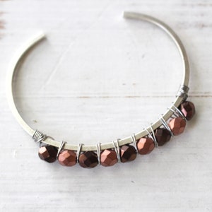 Bronze and copper beaded silver cuff bracelet image 7