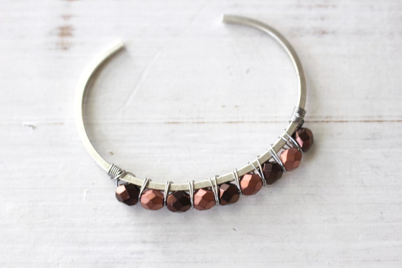 Bronze and copper beaded silver cuff bracelet image 7