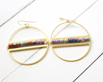 All in a Row hoops, pink and gold hoop earrings