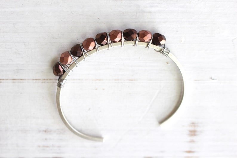 Bronze and copper beaded silver cuff bracelet image 1