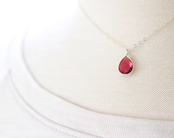 Pink tourmaline teardrop sterling silver necklace