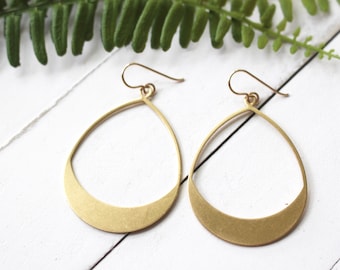 Brass teardrop hoop earrings, gold hoop earrings