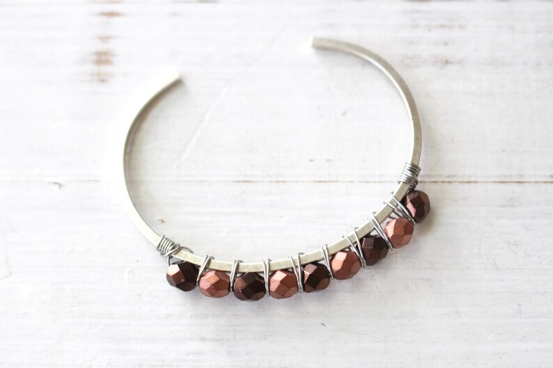 Bronze and copper beaded silver cuff bracelet image 6