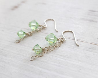 Green crystal and sterling silver earrings