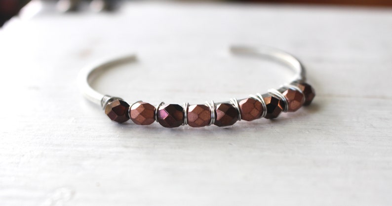 Bronze and copper beaded silver cuff bracelet image 3