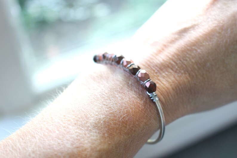 Bronze and copper beaded silver cuff bracelet image 8