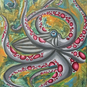 Octopus Painting, Original Oil Painting, Underwater Art, Ocean Wall Decor, Colorful Octopus, Abstract Octopus Art, 18 by 24 Original Canvas